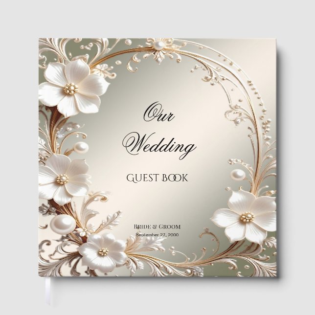 Ornate White Floral Frame Guest Book (Front)