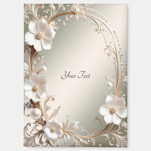 Ornate White Floral Frame Magnet (Front)