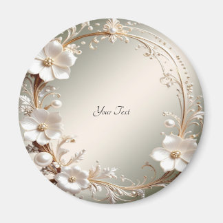 Ornate White Floral Frame Magnet