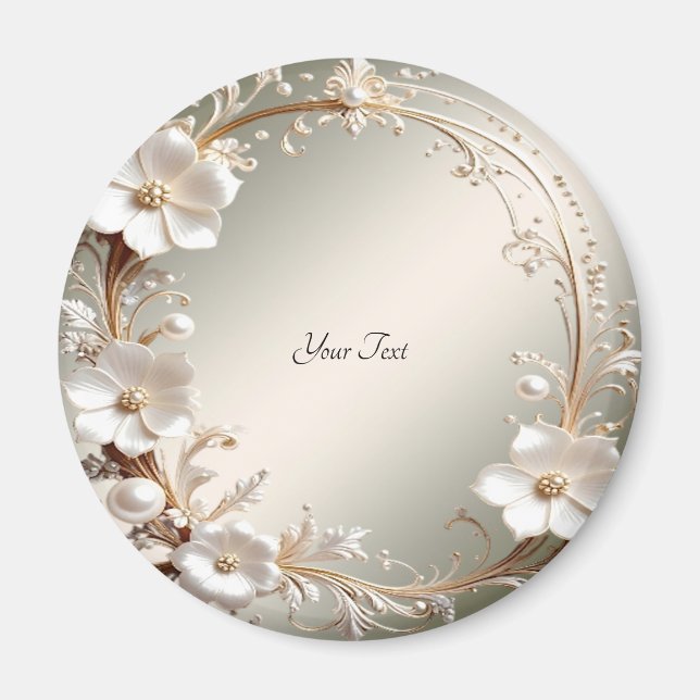 Ornate White Floral Frame Magnet (Front)