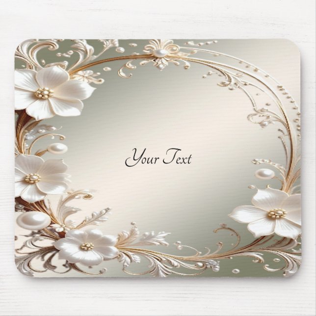 Ornate White Floral Frame Mousepad (Front)