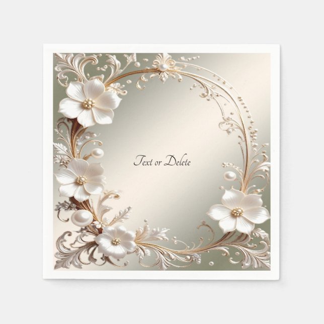 Ornate White Floral Frame Napkin (Front)