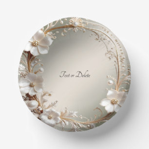 Ornate White Floral Frame Paper Bowls Plate