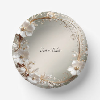 Ornate White Floral Frame Paper Bowls Plate