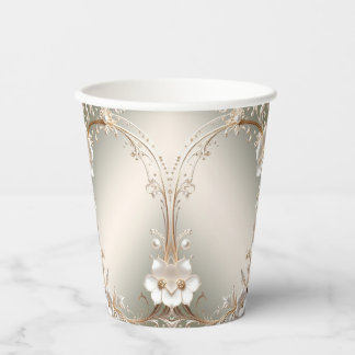 Ornate White Floral Frame Paper Cups