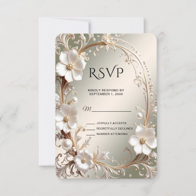 Ornate White Floral Frame RSVP Card (Front)