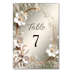 Ornate White Floral Frame Table Number