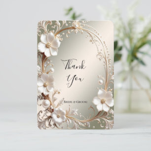 Ornate White Floral Frame Thank You Card