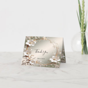 Ornate White Floral Frame Thank You Card
