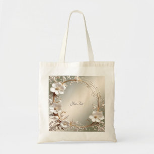 Ornate White Floral Frame Tote Bag