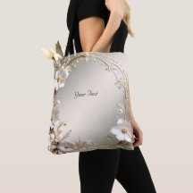 Ornate White Floral Frame Tote Bag