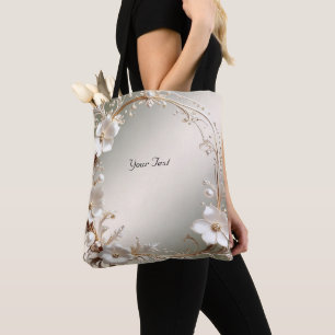 Ornate White Floral Frame Tote Bag