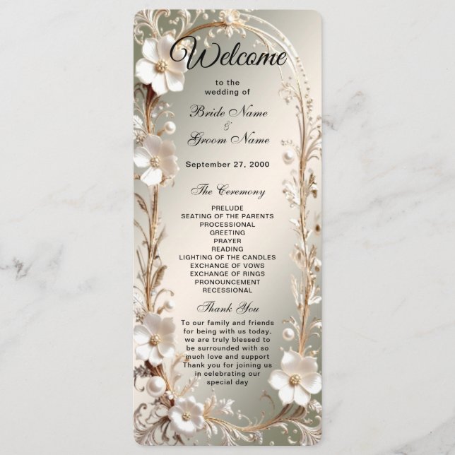 Ornate White Floral Frame Wedding Program Programme (Front)