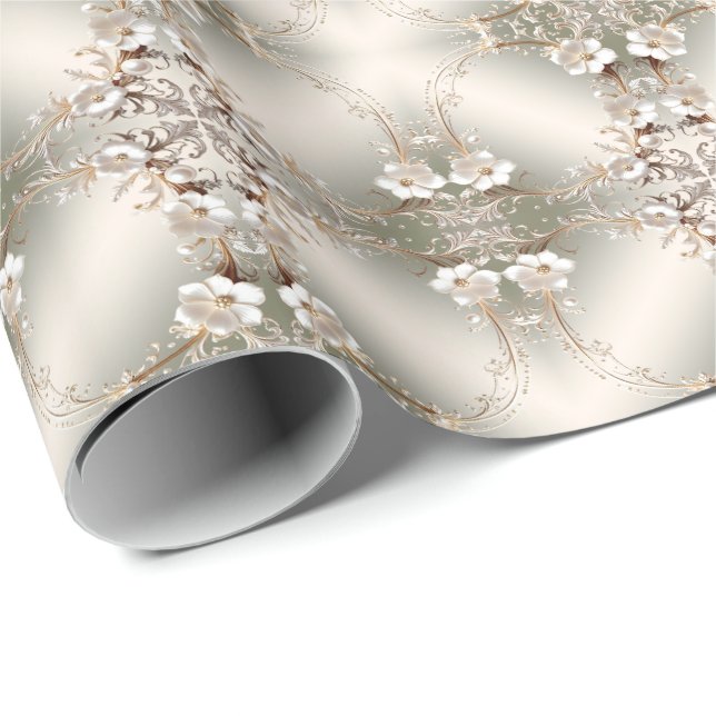 Ornate White Floral Frame Wrapping Paper (Roll Corner)