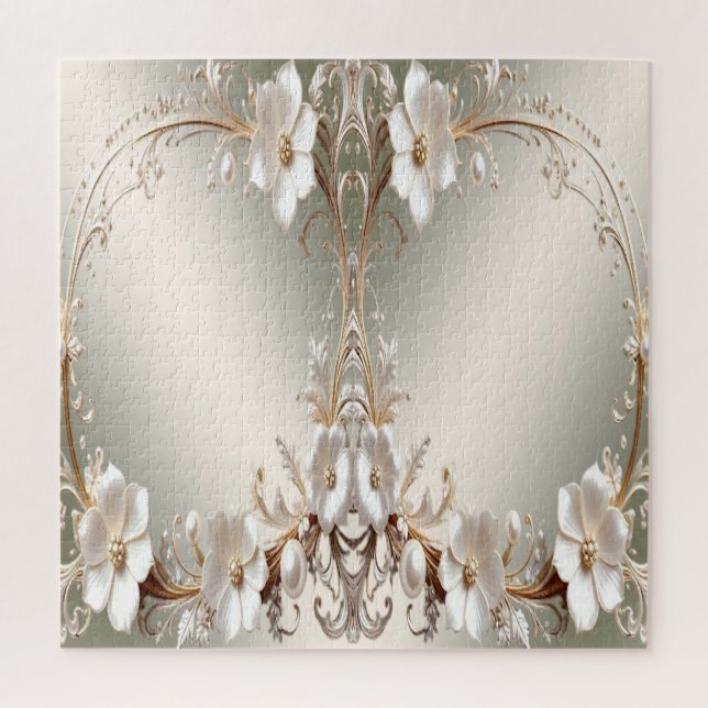Ornate White Floral Jigsaw Puzzle (Vertical)