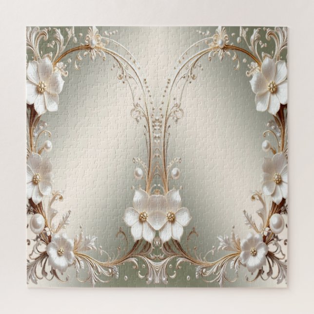 Ornate White Floral Jigsaw Puzzle (Vertical)