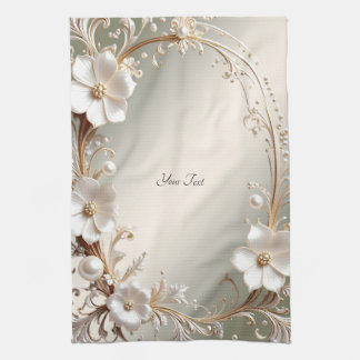 Ornate White Floral Kitchen Towel