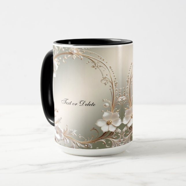 Ornate White Floral Mug (Front Left)