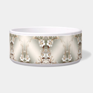 Ornate White Floral Pet Bowl