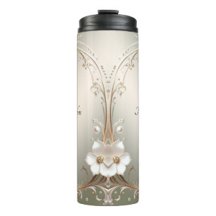 Ornate White Floral Thermal Tumbler