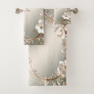 Ornate White Floral Towel Set