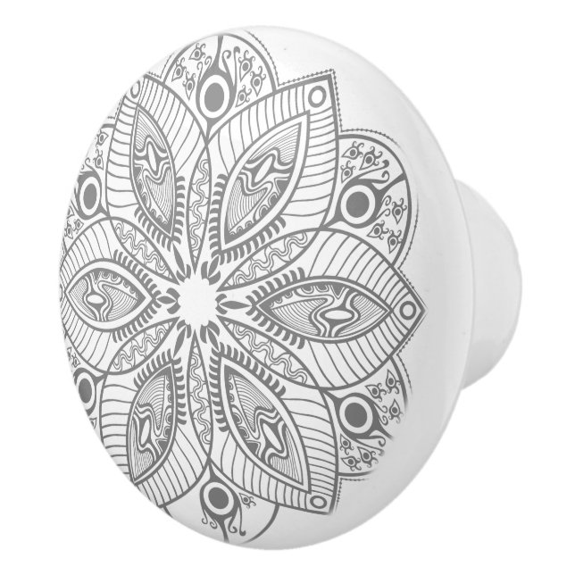 Ornate White & Grey Circle Lace Ceramic Knob (Right)