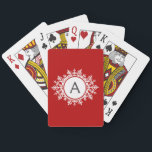 Ornate White Snowflake Monogram on Festive Red Playing Cards<br><div class="desc">An ornate snowflake monogram against a festive red background. Delicate and sweet.</div>