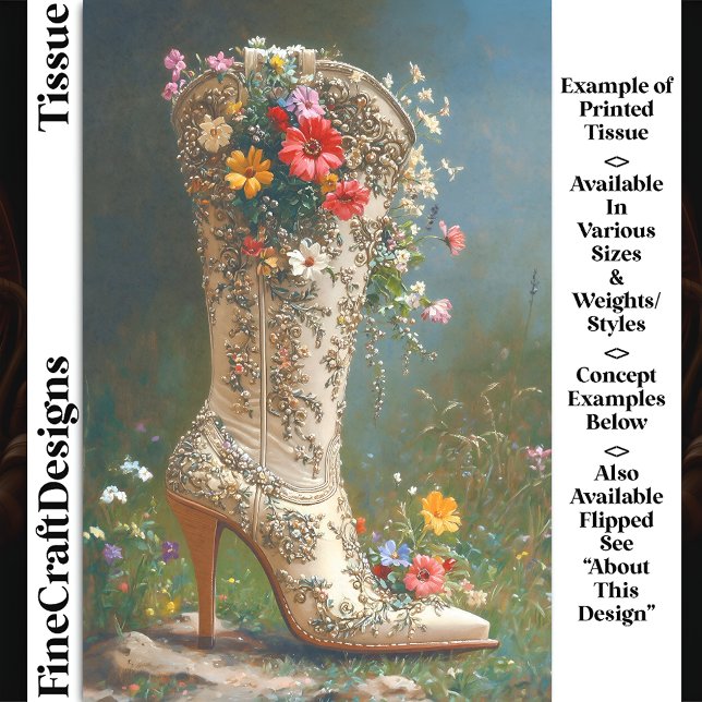 Ornate Wildflower Cowgirl Boot DG1R Decoupage Tissue Paper (Creator Uploaded)