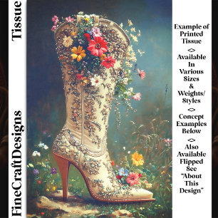 Ornate Wildflower Cowgirl Boot DG1RF Decoupage Tissue Paper