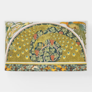 Ornate William Morris Style Peacock Grapevine Art Banner