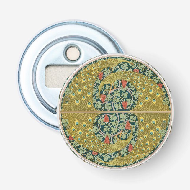 Ornate William Morris Style Peacock Grapevine Art Bottle Opener (Front)