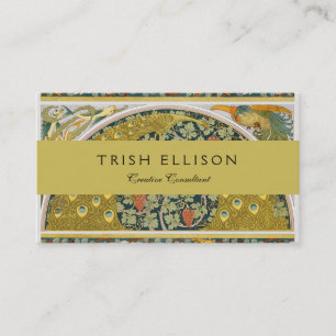 Ornate William Morris Style Peacock Grapevine Art Business Card