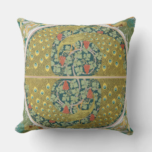 Ornate William Morris Style Peacock Grapevine Art Cushion