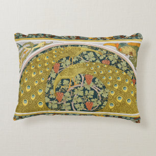 Ornate William Morris Style Peacock Grapevine Art Decorative Cushion