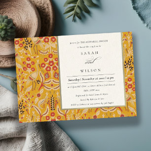 Ornate Yellow Floral Bird Rehearsal Dinner Invite