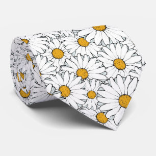 Ornate Yellow White Pretty Daisy Floral Pattern Tie