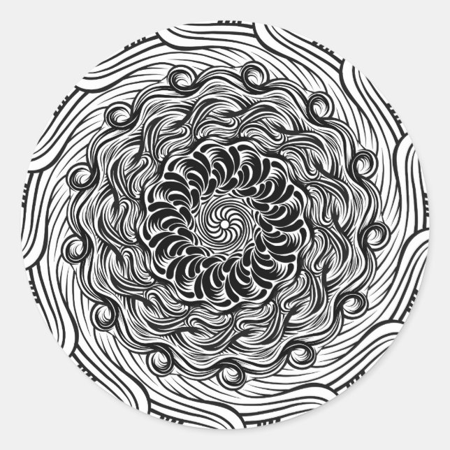Ornate Zen Doodle Optical Illusion Black and White Classic Round Sticker (Front)