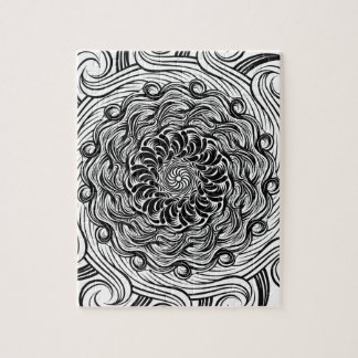Ornate Zen Doodle Optical Illusion Black and White Jigsaw Puzzle