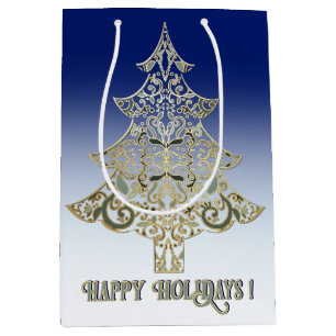 Ornemental Filigree Pattern Gold Christmas Tree Medium Gift Bag