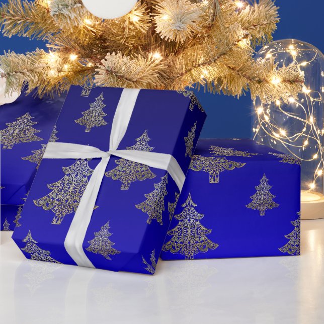 Ornemental Filigree Pattern Gold Christmas Tree  Wrapping Paper (Holidays)