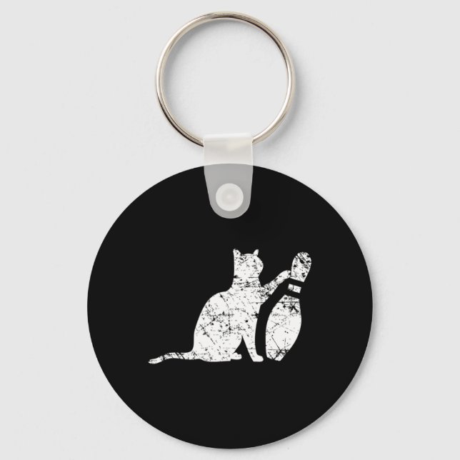 Ornery Alley Cat Tipping Bowling Pin Fun Team Gift Key Ring (Front)