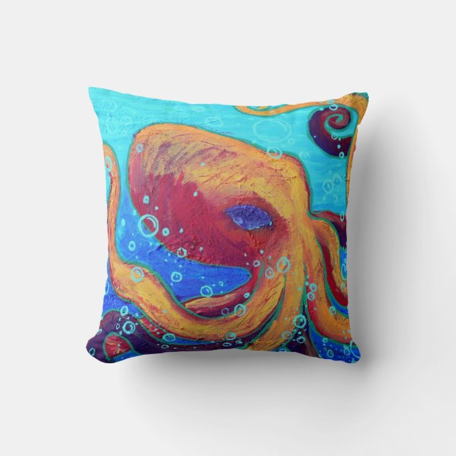 Ornery Octopus Throw Pillow (Front)