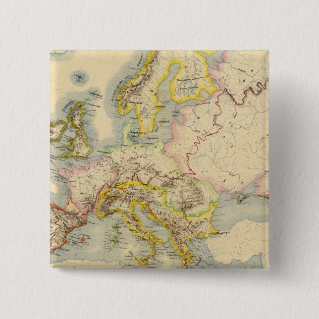 Orographic map of Europe 15 Cm Square Badge (Front)