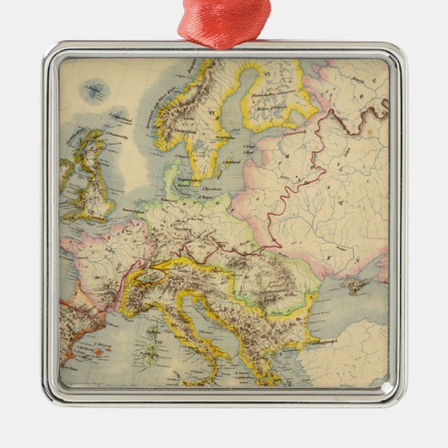 Orographic map of Europe Metal Tree Decoration (Front)