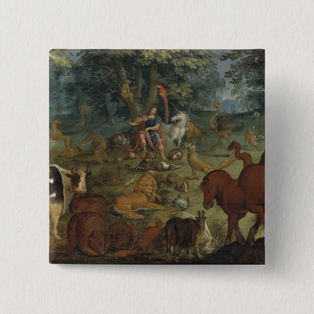 Orpheus Charming the Beasts (oil on panel) 15 Cm Square Badge (Front)