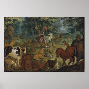 Orpheus Charming the Beasts (oil on panel) Poster
