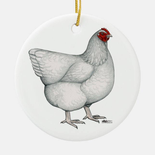 Orpington White Hen Ceramic Tree Decoration (Front)