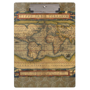 Ortelius 1570 World Map: Antique Cartography Clipboard