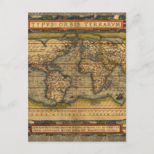 Ortelius 1570 World Map: Antique Cartography Postcard