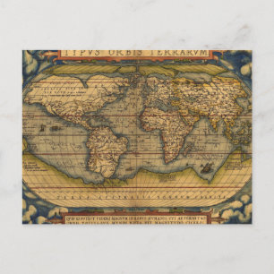 Ortelius 1570 World Map: Antique Cartography Postcard